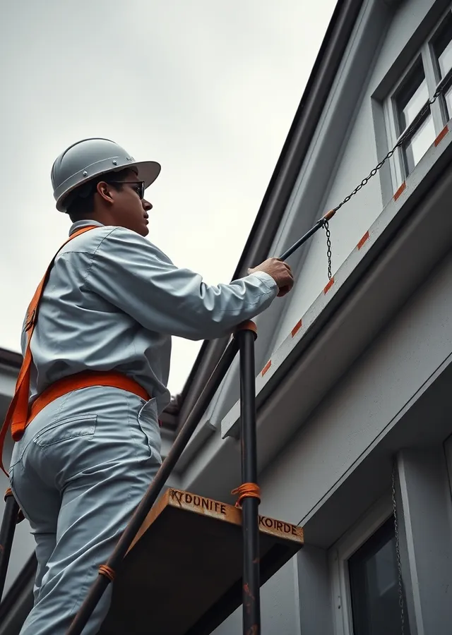 Peintre en bâtiment sur échafaudage en Isère